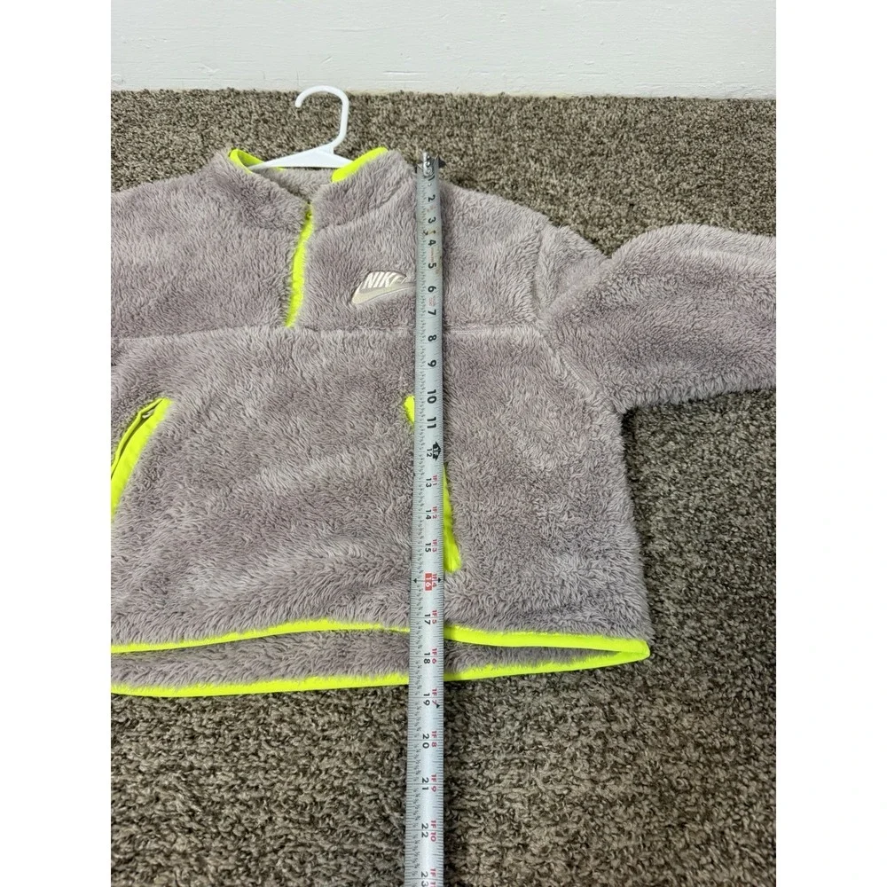 NIKE Womens Small Neon Cropped Fuzzy Pullover 1/4 Zip Mock Neck Pockets